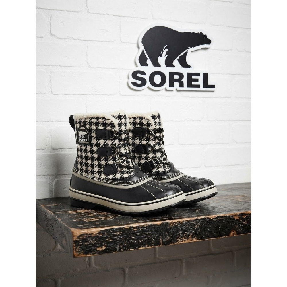 Sorel Tivoli Houndstooth Winter Boots Black White NL1530-010 Womens 8